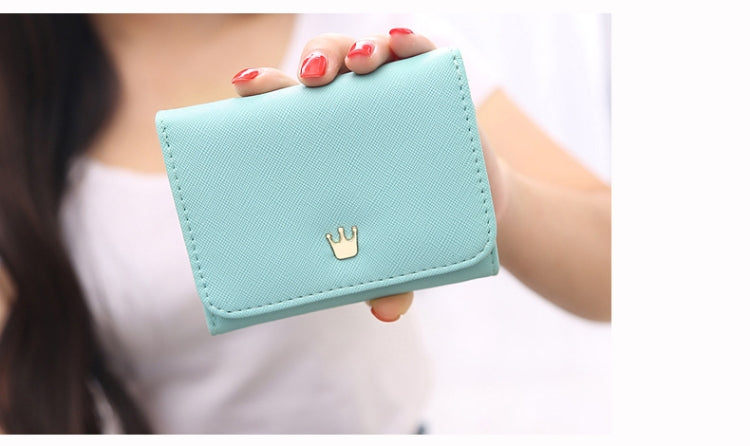 Short Mini Women Wallets Crown Decorated Fold PU Leather Coin Purse Card Holder(Light Green) by bashfashion