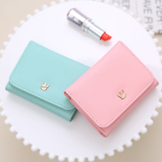 Short Mini Women Wallets Crown Decorated Fold PU Leather Coin Purse Card Holder(Pink) by bashfashion