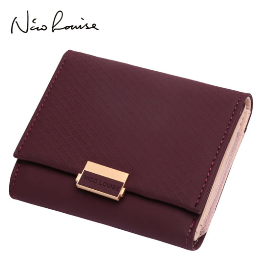 Luxury Wallet Female Leather Women Leather Purse Plaid Wallet Ladies Hot Change Card Holder Coin Small Purses for Girls(Wine red) by bashfashion