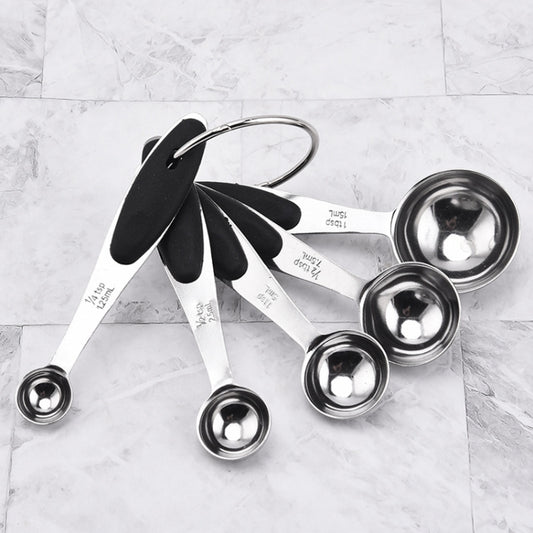 5 in 1 Stainless Steel Measuring Spoon Set Coffee Spoon Baking Kitchen Gadget, Style:Measuring Spoon(Black) by bashfashion