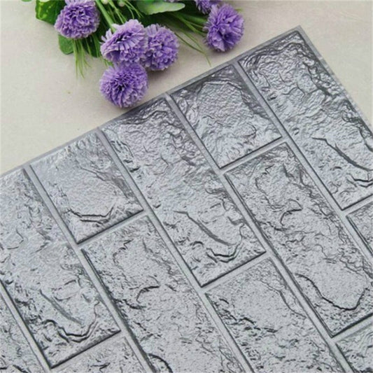 2 PCS Self Adhesive Waterproof TV Background Brick Wallpapers 3D Wall Sticker Living Room Wallpaper Mural Bedroom Decorative Stickers, Dimensions:70cm x 77cm(Silver gray) by bashfashion