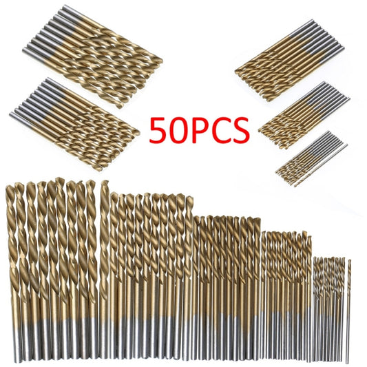 50 PCS/Set Titanium Coated Drill Bits High Speed Steel Drill Bit Set Power Drilling Tools by bashfashion
