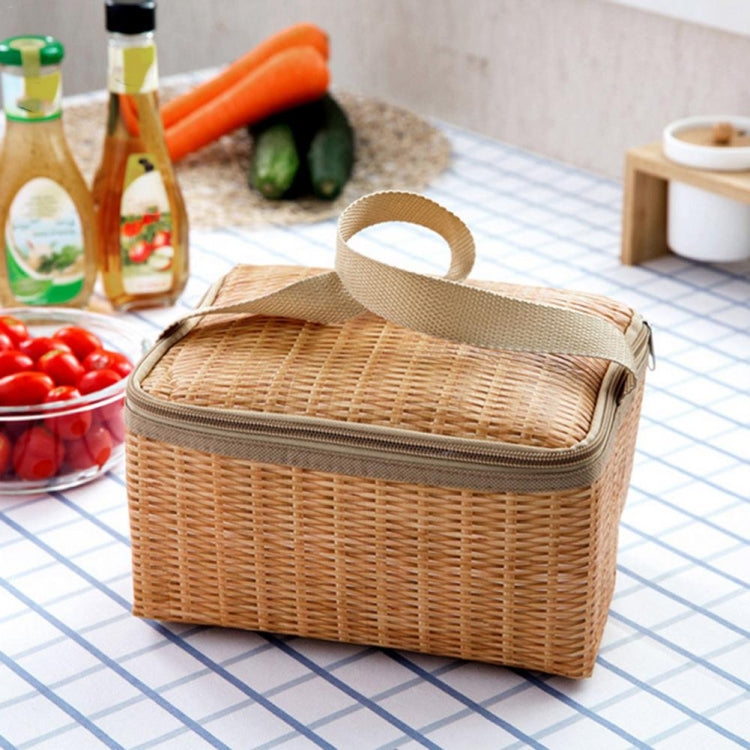 Outdoor Camping Picnic Bag Wicker Picnic Basket Case Thermal Lunch Storage Box(Khaki) by bashfashion
