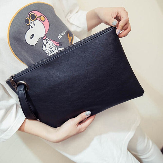 Simple Retro Ladies Handbag Fashion Large Capacity Clutch Bag Zipper Envelope Bag(Black) by bashfashion