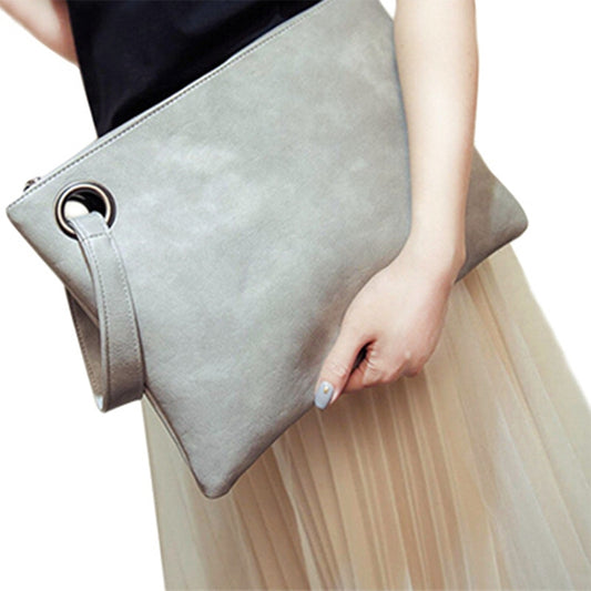 Simple Retro Ladies Handbag Fashion Large Capacity Clutch Bag Zipper Envelope Bag(Light Gray) by bashfashion