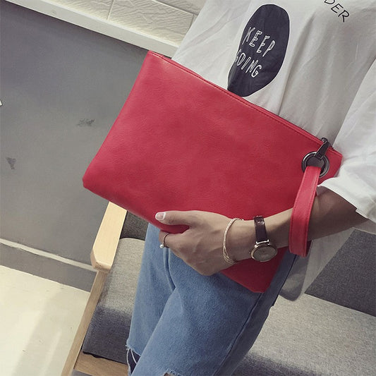 Simple Retro Ladies Handbag Fashion Large Capacity Clutch Bag Zipper Envelope Bag(Red) by bashfashion