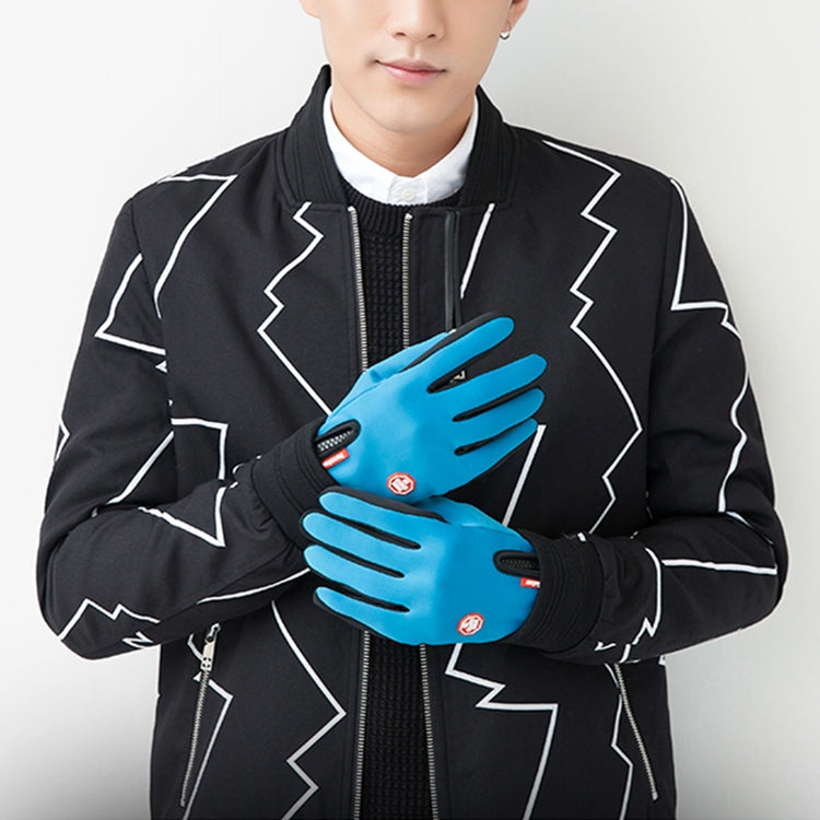 Cycling Gloves Full Finger Neoprene PU Breathable Leather Warm Winter Outdoor Sports Gloves(Blue) by bashfashion