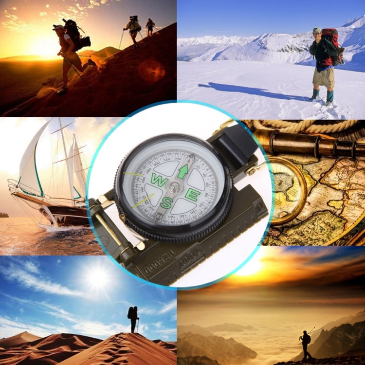 Portable Folding Army Green Lens Compass Multifunction Mini Camping Climbing Outdoor Tool by bashfashion