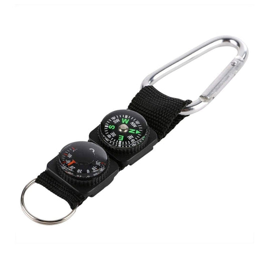 3 in 1 Camping Climbing Hiking Mini Carabiner with Keychain Compass Thermometer Hanger Key Ring Black by bashfashion