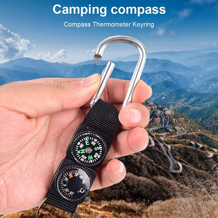3 in 1 Camping Climbing Hiking Mini Carabiner with Keychain Compass Thermometer Hanger Key Ring Black by bashfashion