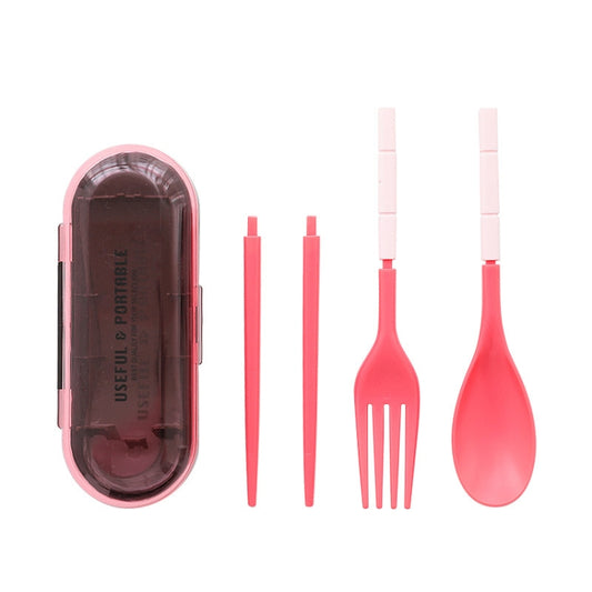 3pcs / Set Mini Outdoor Portable Travel Sets Candy Color Folding Dinner Set Student Kids Kitchen Tool(Pink) by bashfashion