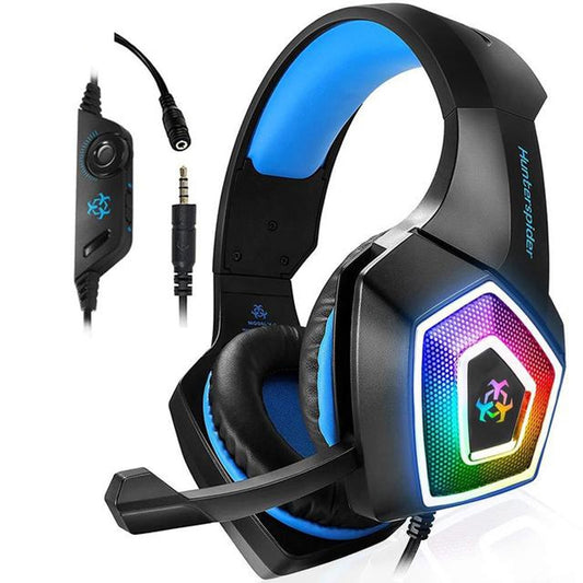 V1 3.5mm RGB Colorful Luminous Wire Control Gaming Headset, Cable Length: 2.2m(Black Blue) by bashfashion