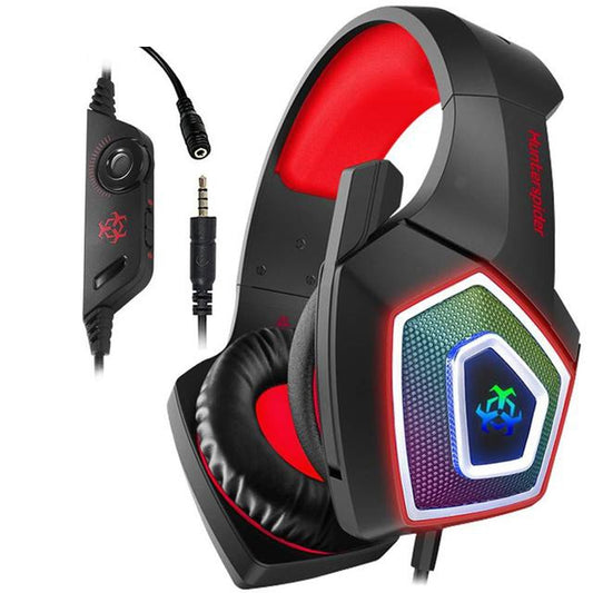V1 3.5mm RGB Colorful Luminous Wire Control Gaming Headset, Cable Length: 2.2m(Black Red) by bashfashion