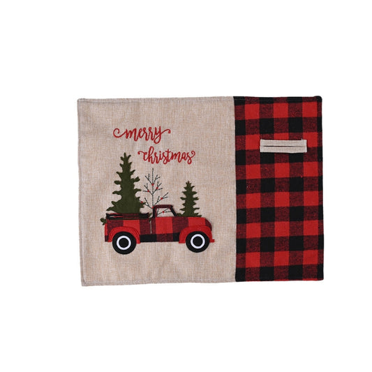 Christmas Decorations Red And Black Plaid Car Christmas Placemat Cartoon Tablecloth Table Mats by bashfashion