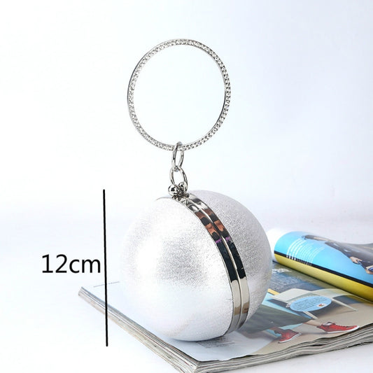 Spherical Dinner Bag Simple Personality Round Ball Evening Bag Ladies Pu Banquet Bag Makeup Clutch Bag(Silver) by bashfashion