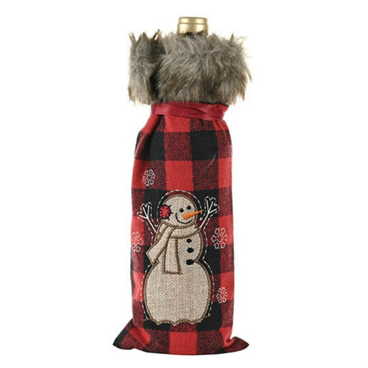 Decorations Red Lattice Wine Set Home Christmas Champagne Wine Bottle Set(Snowman) by bashfashion