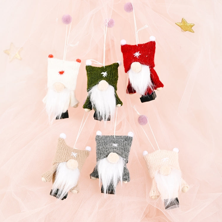 Christmas Decorations Double Ball Cap Forest Old Man Knitted Pendant Faceless Doll Ornaments(White) by bashfashion