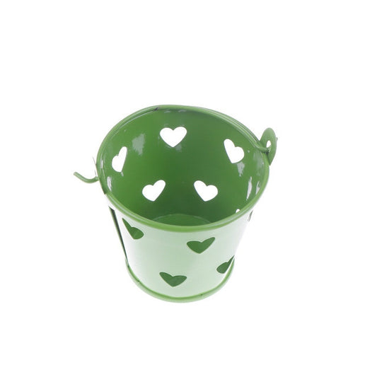 Heart Hollow Round Pen Holder Decoration Adorable Mini Desktop Storage Bucket Iron Pencil Holder Stand(Green) by bashfashion