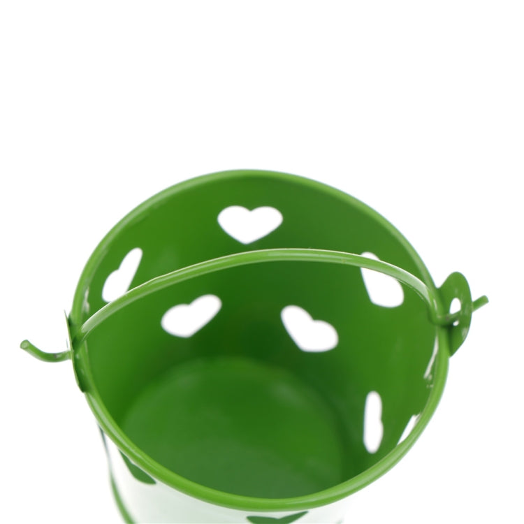 Heart Hollow Round Pen Holder Decoration Adorable Mini Desktop Storage Bucket Iron Pencil Holder Stand(Green) by bashfashion