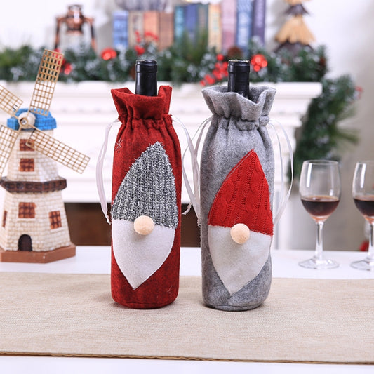 Christmas Machine Embroidered Faceless Old Man Wine Bottle Bags Table Decorations(Red) by bashfashion