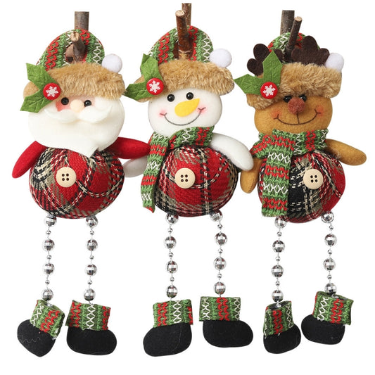 Christmas Plaid Cloth Beads Leg Pendants Christmas Window Decoration Cartoon Small Doll Ornaments(Elk) by bashfashion
