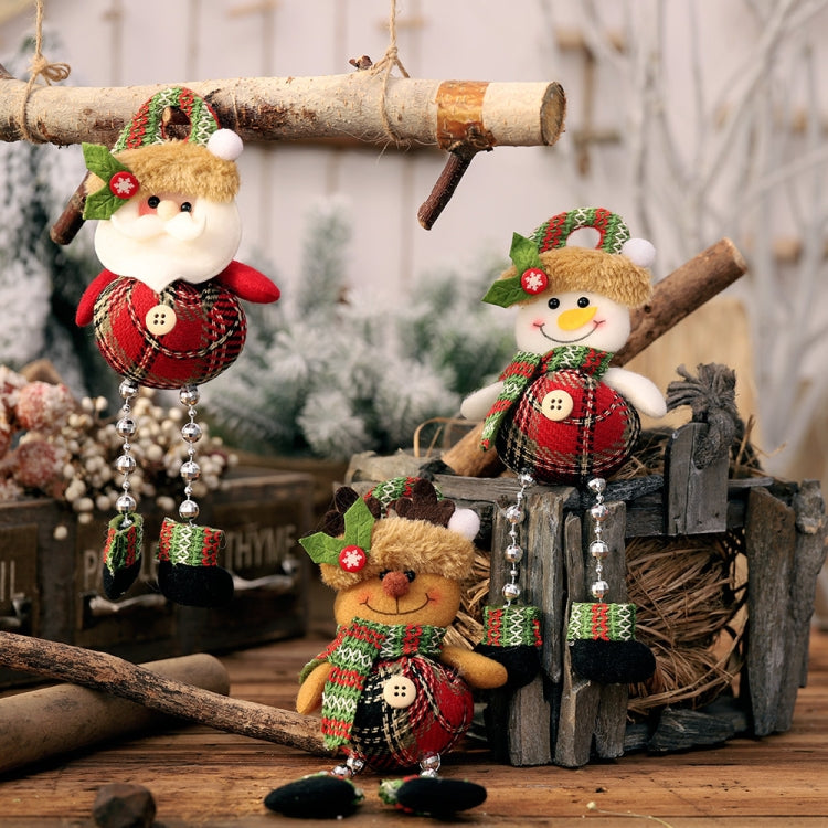 Christmas Plaid Cloth Beads Leg Pendants Christmas Window Decoration Cartoon Small Doll Ornaments(Elk) by bashfashion