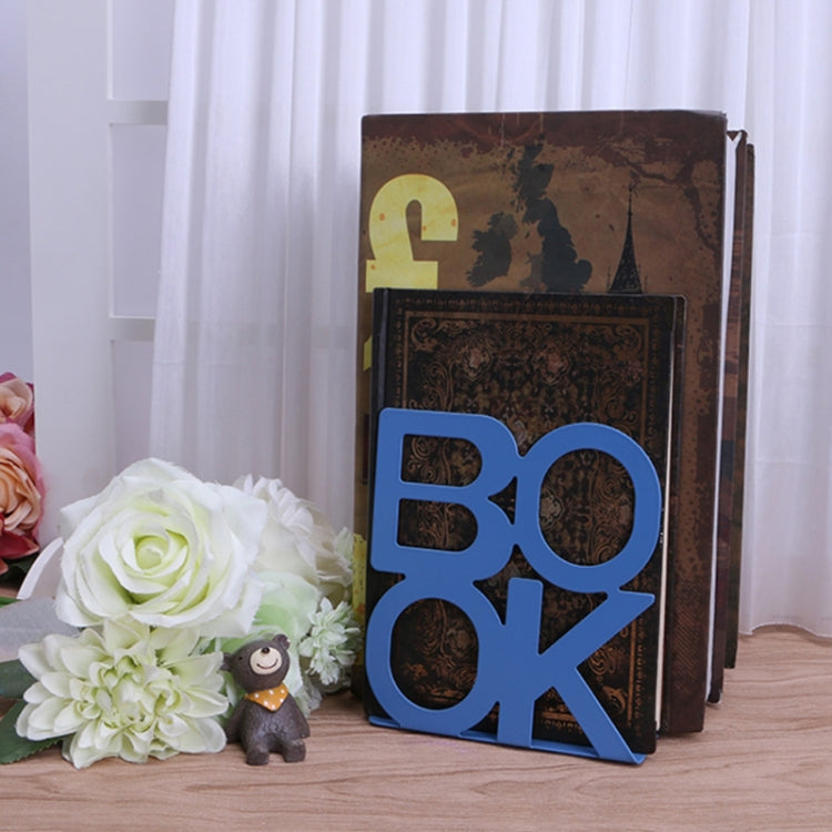 Alphabet Shaped Iron Metal Bookends Support Holder Desk Stands For Books(Blue) by bashfashion
