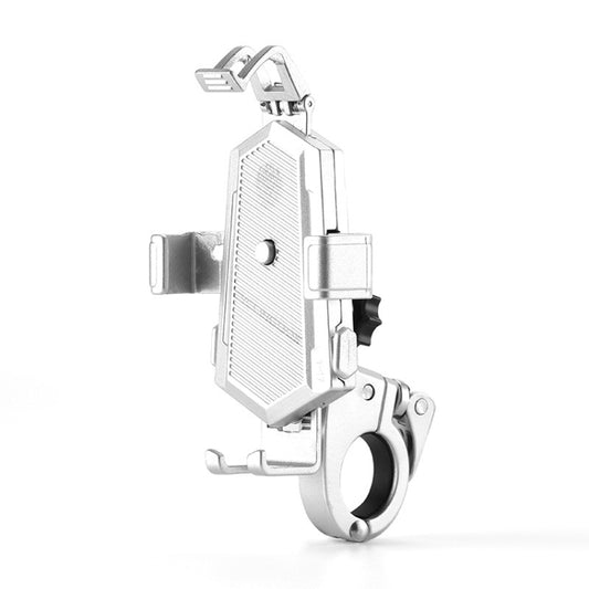 Bicycle Mobile Phone Holder Can Rotate And Adjust Fixed Aluminum Alloy Bracket Automatic Grab Bracket, Style:Handlebar Installation(Silver) by bashfashion