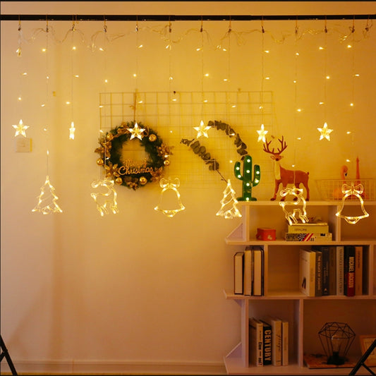 LED Curtain Lights Christmas Decoration Bell And Deer String Lights, Power Supply:Battery Box with RC(Warm White Light) by bashfashion