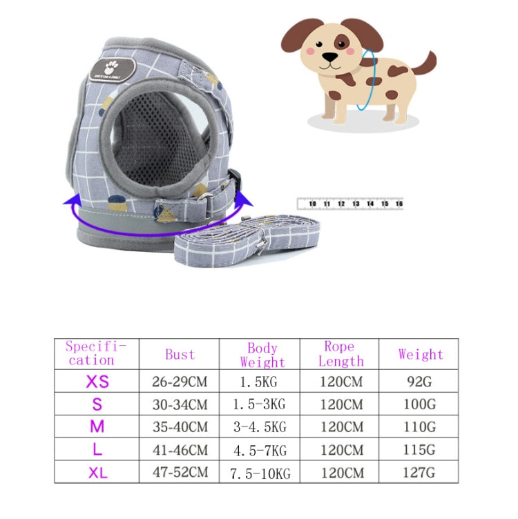 Reflective & Breathable Vest Traction Rope Pet Chest Leash, Size:S(Gray Grid) by bashfashion