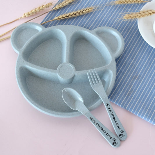 3 PCS/Set Baby Bowl+Spoon+Fork Feeding Food Tableware Cartoon Bear Kids Dishes Eating Dinnerware(Blue Set) by bashfashion