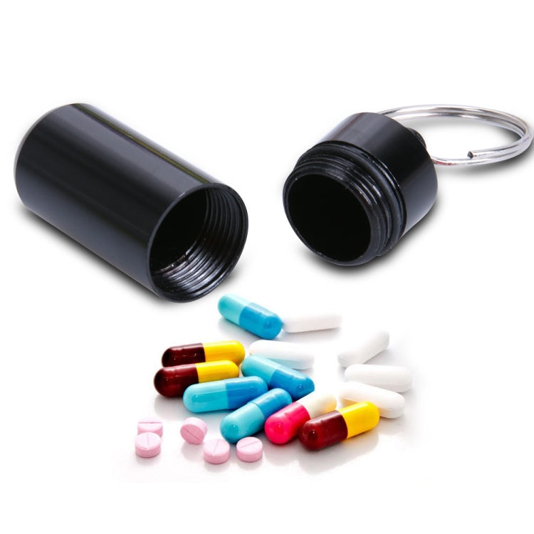10pcs Portable Sealed Waterproof Aluminum Alloy First Aid Pill Bottle with Keychain(Black) by bashfashion