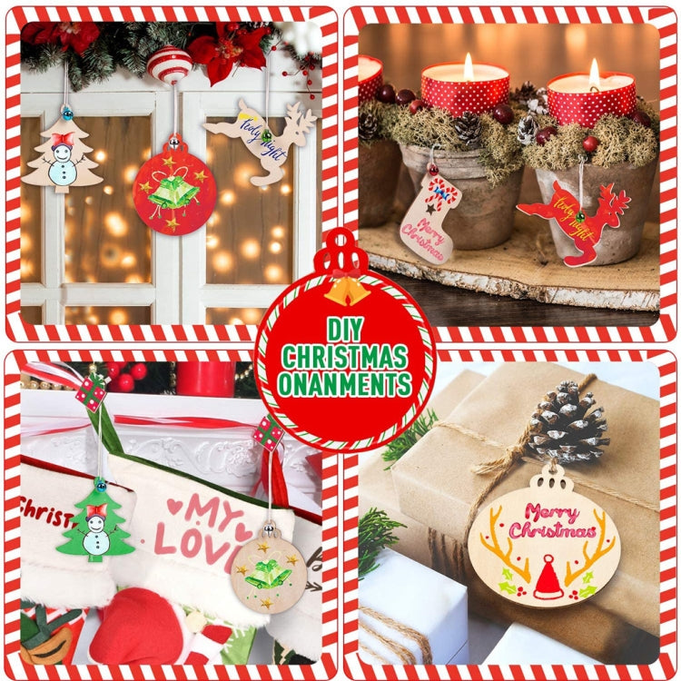 Christmas Creative DIY Decoration Gift Set Handmade Wood Chip Pendant, Style:JM02027 by bashfashion