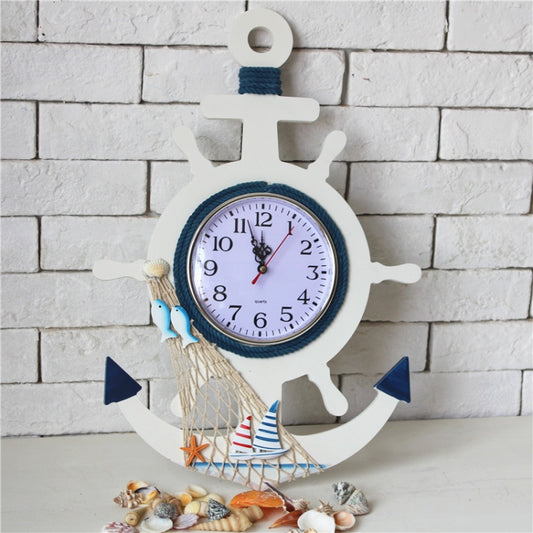 Mediterranean Style Blue And White Rudder Clock Wall Clock Home Living Room Bedroom Decoration Wooden Crafts, Style:Pisces by bashfashion