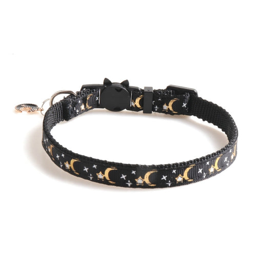 Pet Collar Webbing Cat Collar Star Moon with Pendant, Size:1x28cm(Black) by bashfashion