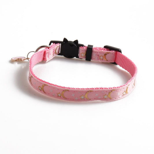 Pet Collar Webbing Cat Collar Star Moon with Pendant, Size:1x28cm(Pink) by bashfashion