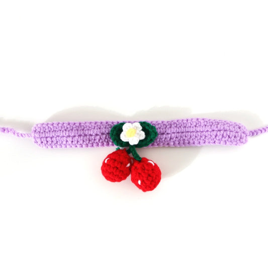 Pet Handmade Knitted Wool Cherry Cat Dog Collar Bib Adjustable Necklace, Specification: S 20-25cm(Purple) by bashfashion
