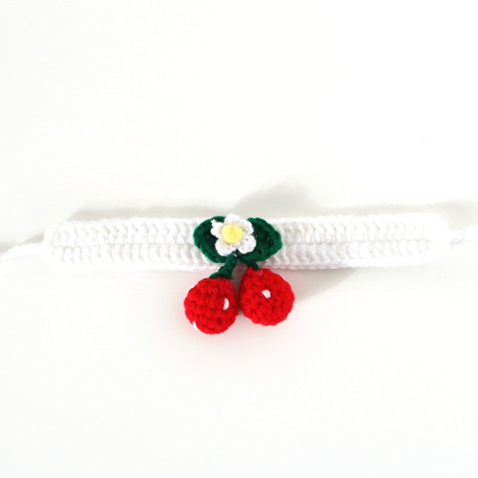 Pet Handmade Knitted Wool Cherry Cat Dog Collar Bib Adjustable Necklace, Specification: M 25-30cm(White) by bashfashion