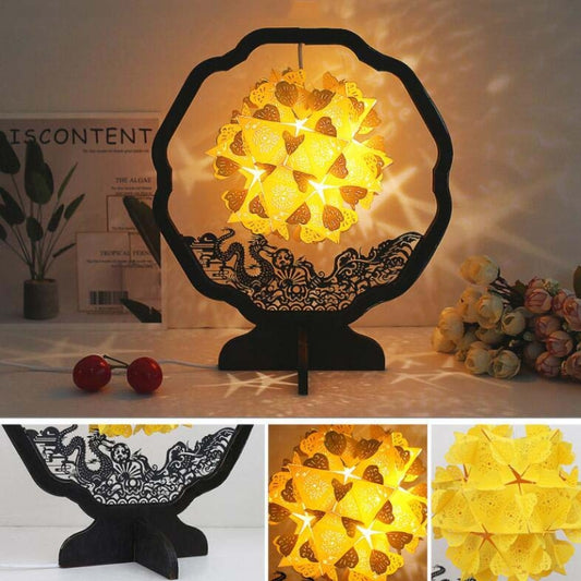 Paper Art Light And Shadow Paper Carving Lamp DIY Handmade Creative Small Table Lamp, Style:Round-shaped by bashfashion
