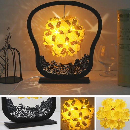 Paper Art Light And Shadow Paper Carving Lamp DIY Handmade Creative Small Table Lamp, Style:Fan-shaped by bashfashion