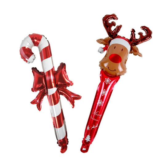 20 PCS 24 Inch Christmas Inflatable Stick Cane Candy Elk Head Handheld Balloon Aluminum Film Material Decoration Balloon(Crutch) by bashfashion