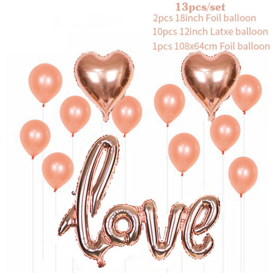 1 Set LOVE Aluminum Foil Balloon Decoration Set Wedding Wedding Wedding Venue Layout Balloons, Style:LOVE + 2 Heart Shape + 10 Latex by bashfashion