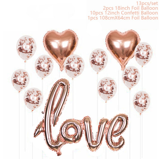 1 Set LOVE Aluminum Foil Balloon Decoration Set Wedding Wedding Wedding Venue Layout Balloons, Style:LOVE + 2 Heart Shape + 10 Sequins by bashfashion
