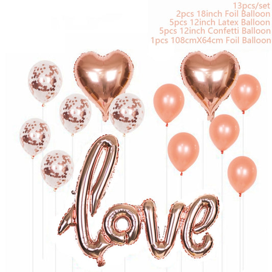 1 Set LOVE Aluminum Foil Balloon Decoration Set Wedding Wedding Wedding Venue Layout Balloons, Style:LOVE + 2 Heart Shape + 5 Sequins 5 Latex by bashfashion