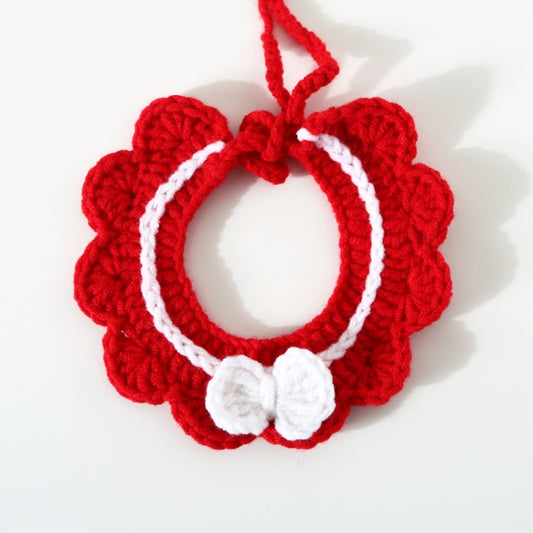 Handmade Woolen Knitting Adjustable Flower Bow Knot Cat Dog Bib Accessories Collar, Size:M 25-35cm(Red) by bashfashion
