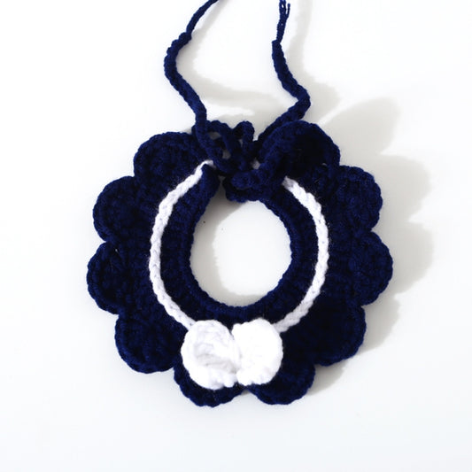 Handmade Woolen Knitting Adjustable Flower Bow Knot Cat Dog Bib Accessories Collar, Size:M 25-35cm(Navy Blue) by bashfashion