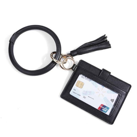 Wrist Ring PU Leather Card Case Key Chain Coin Purse(Black) by bashfashion