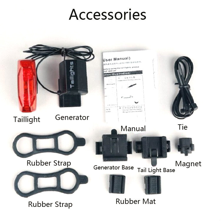 Magnetic Induction Taillight Bicycle Self-Generation Induction Taillight Waterproof Night Riding Safety Warning Light(Red) by bashfashion