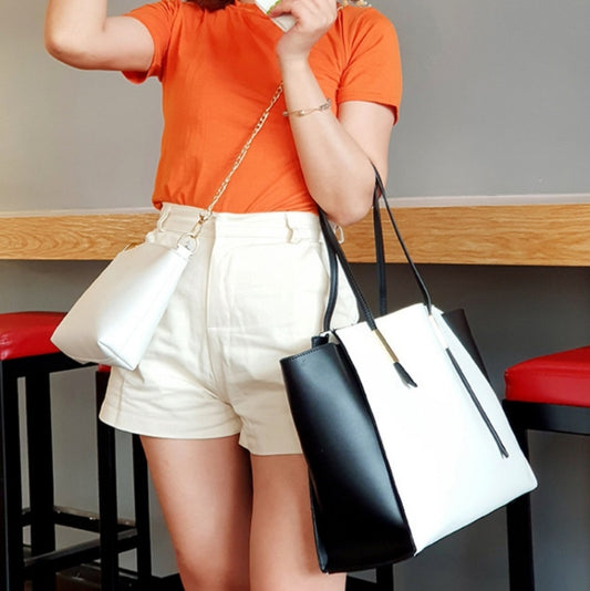 4 in 1 Fashionable Simple Suit Bag Messenger Large Capacity Handbag(White) by bashfashion