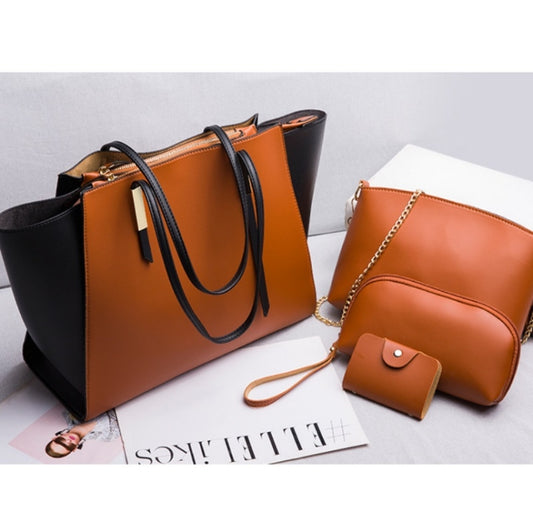 4 in 1 Fashionable Simple Suit Bag Messenger Large Capacity Handbag(Brown) by bashfashion